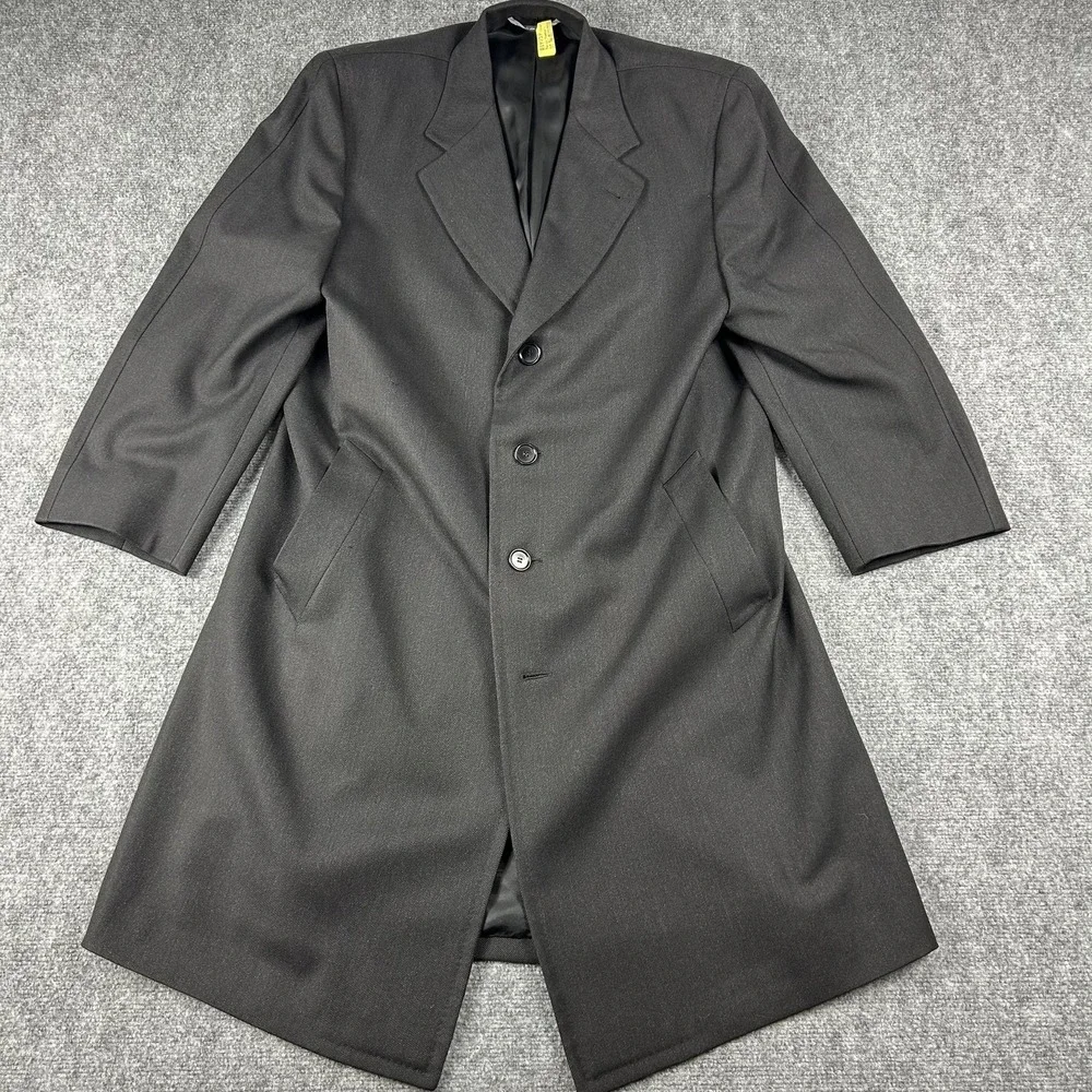 Canali Overcoat Mens 42R Black Wool Single Breasted Water Resistant Italy‎